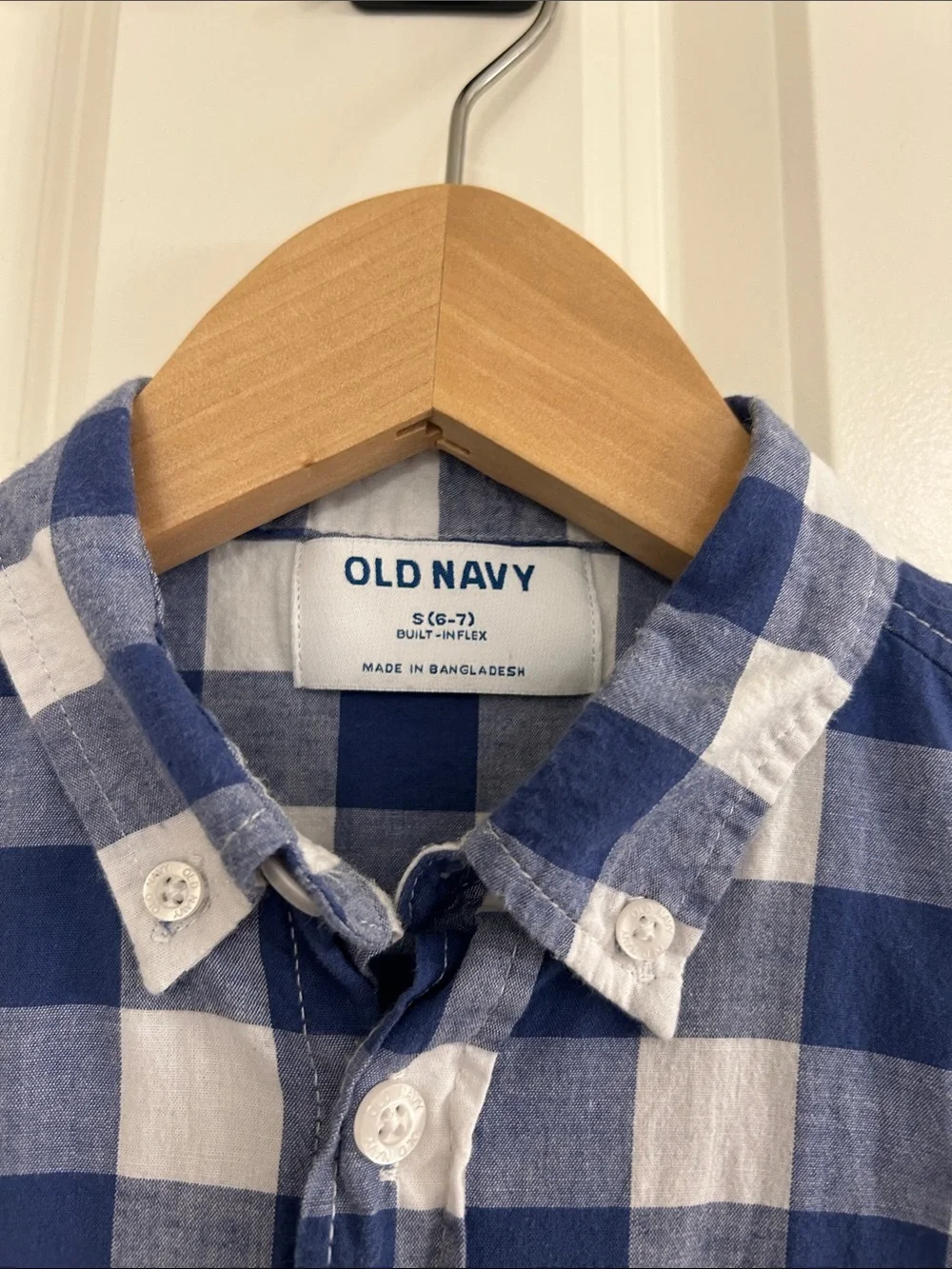 Old Navy Boys Blue White Gingham Short Sleeve Button Down Shirt Size S 6/7